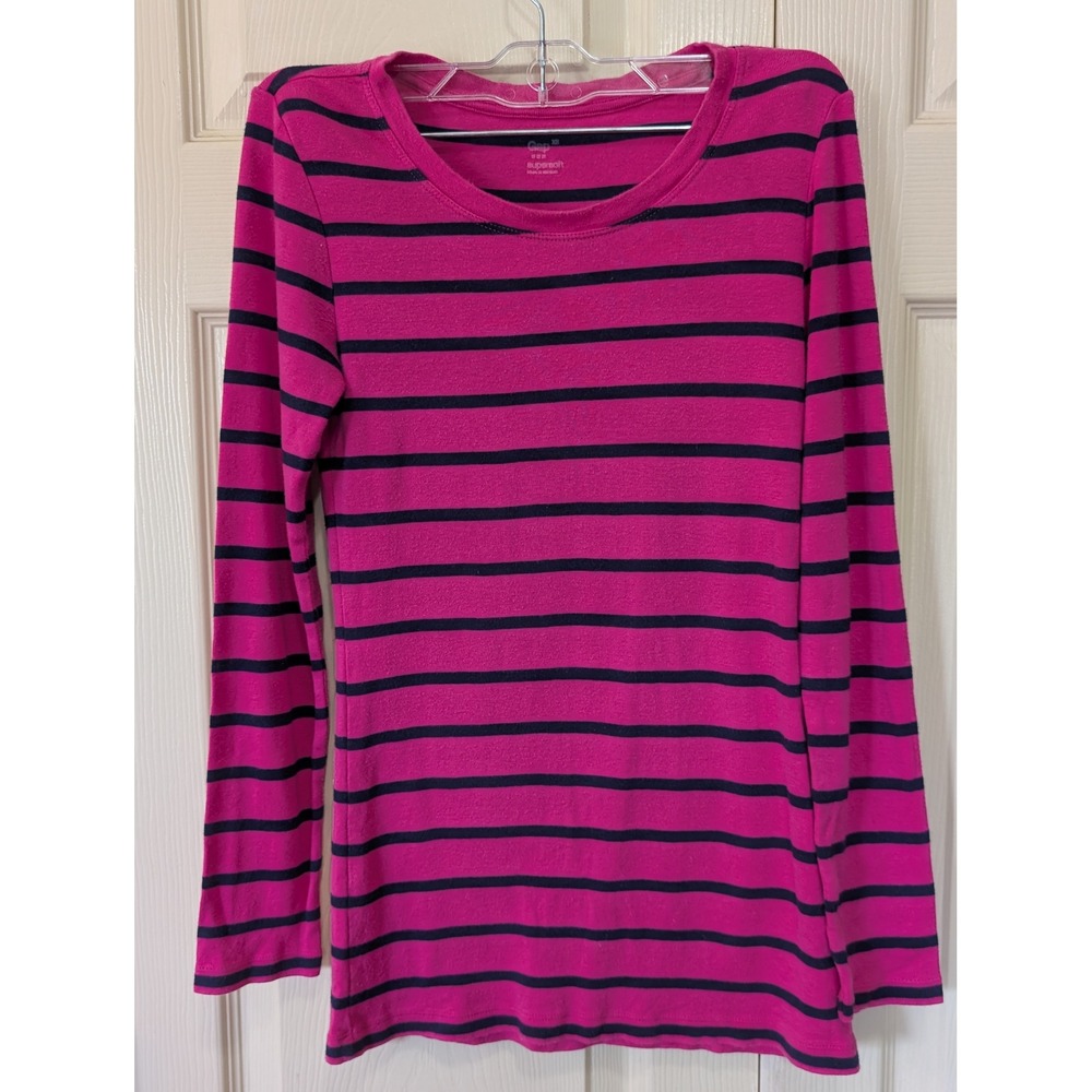 Gap Supersoft Striped Long Sleeve Tee Pink Navy Blue Crew Neck XS Minimalist Y2k